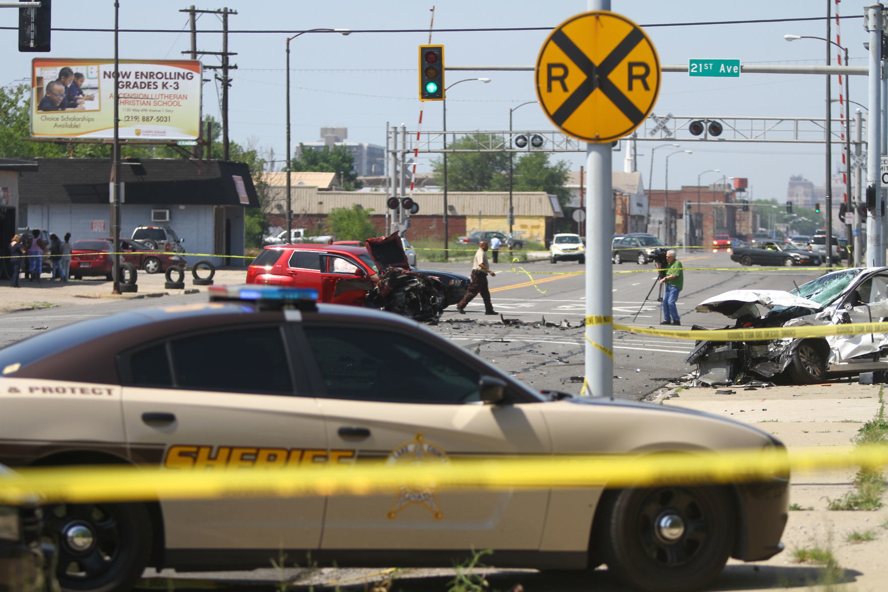 Police investigate a three-car crash in Gary